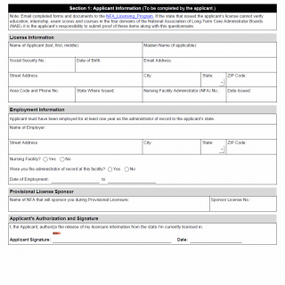TX HHS Form 5518-NFA. Provisional Licensure Questionnaire