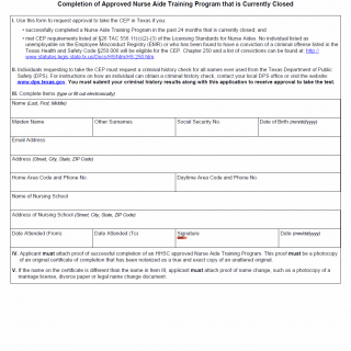 TX HHS Form 5525-NATCEP. Request to Take the Competency Evaluation Program (CEP) Based on Completion of Approved Nurse Aide Training Program that is Currently Closed