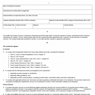 TX HHS Form 5879. Relocation Services Contract (Provider Agreement)
