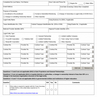 TX HHS Form 5916. Applicant/Contractor Screening Criteria