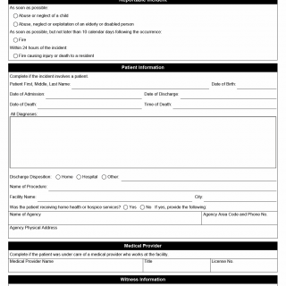 TX HHS Form 6109. Special Care Facility Incident Report