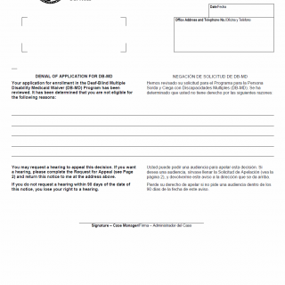 TX HHS Form 6502. Denial of Application for DB-MD