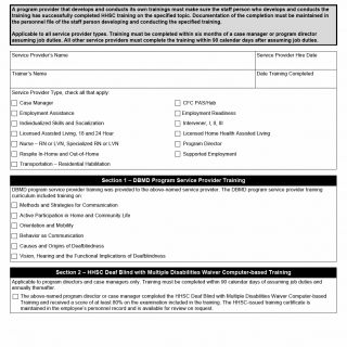 TX HHS Form 6520. Deaf Blind with Multiple Disabilities (DBMD) Record of Completion for the DBMD Program Service Provider Training