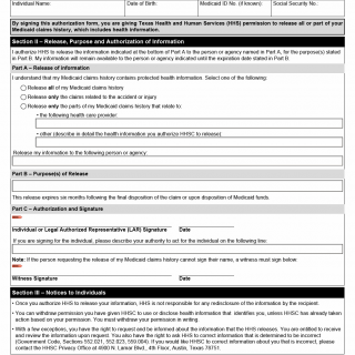 TX HHS Form 6700. Use and Release of Health Information Authorization