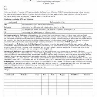 TX HHS Form 8008. ICF/IID Nursing Special Needs: RN Delegation and Care Instructions for Assistive Personnel (Example Form)
