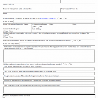 TX HHS Form 8200. Recovery Manager Education Requirement Waiver Request