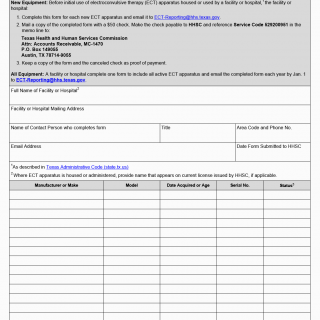 TX HHS Form 8205. Exhibit D Electroconvulsive Therapy Equipment Registration