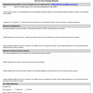TX HHS Form 8206. Service Area Change Request