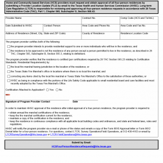 TX HHS Form 8491. Request for a Four-Person Residence Approval