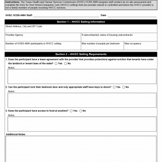 TX HHS Form 8496. HCBS-AMH Program On-Site Settings Assessment Tool