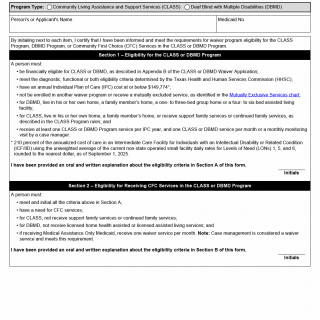 TX HHS Form 8507. CLASS or DBMD Understanding Program Eligibility
