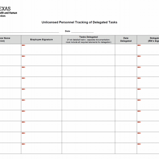 TX HHS Form 8509. Unlicensed Personnel Tracking of Delegated Tasks