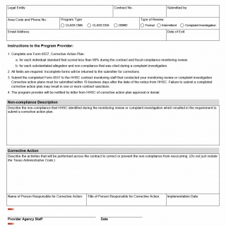 TX HHS Form 8557. CLASS/DBMD Corrective Action Plan