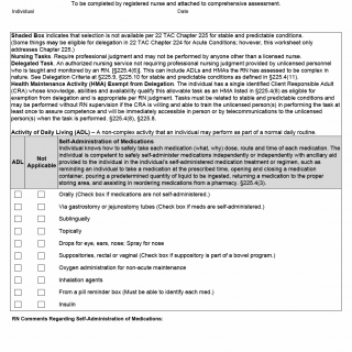 TX HHS Form 8585. RN Delegation Worksheet for 22 TAC Chapter 225 TX HHS Form 8585. RN Delegation Worksheet for 22 TAC Chapter 225