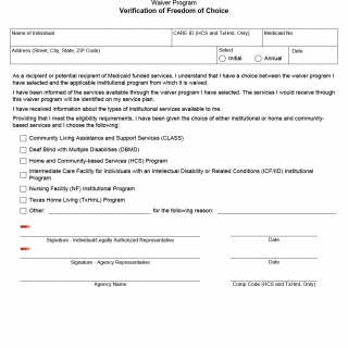 TX HHS Form 8601. Verification of Freedom of Choice
