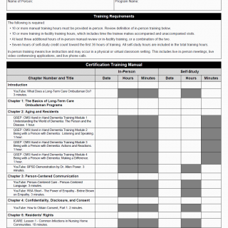 TX HHS Form 8618. State Long-Term Care Ombudsman Program Initial Certification Training Log