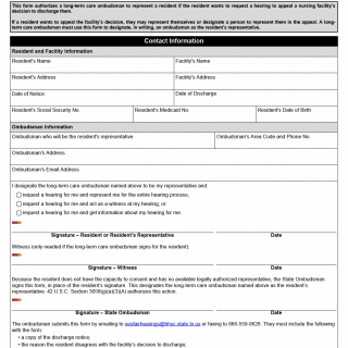 TX HHS Form 8625-D. Designation of a Long-Term Care Ombudsman as Representative and Request to Appeal a Nursing Facility Discharge TX HHS Form 8625-D. Designation of a Long-Term Care Ombudsman as Representative and Request to Appeal a Nursing Facility Discharge