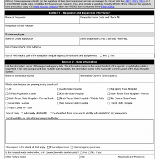 TX HHS Form 8664. State Hospital System Data. Research. and Publication Request Application