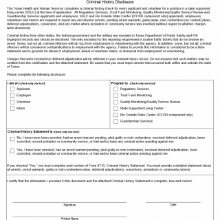 TX HHS Form 8708. Criminal History Disclosure