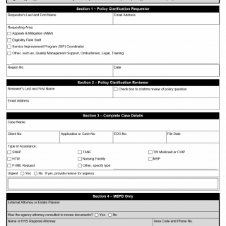 TX HHS Form H0005. Policy Clarification Request (PCR)