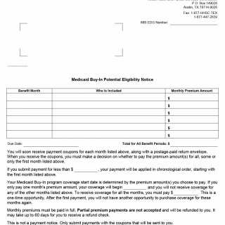 TX HHS Form H0053. Medicaid Buy-In Potential Eligibility Notice