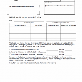 TX HHS Form H0064. State Kids Insurance Program (SKIP) Referral TX HHS Form H0064. State Kids Insurance Program (SKIP) Referral