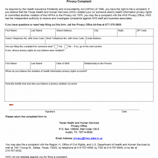 TX HHS Form H0404. Privacy Complaint TX HHS Form H0404. Privacy Complaint