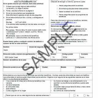 TX HHS Form H1010-R. Your Texas Works Benefits  Renewal Form