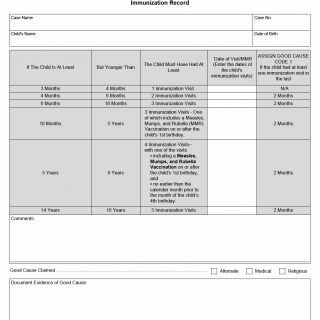 TX HHS Form H1012. Immunization Record