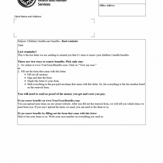 TX HHS Form H1014-A. Children's Health Care Benefits – Final Reminder TX HHS Form H1014-A. Children's Health Care Benefits – Final Reminder