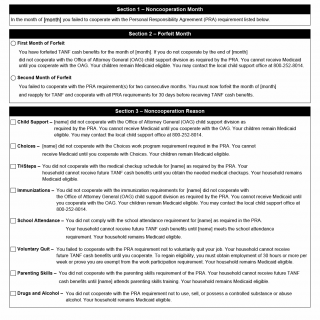 TX HHS Form H1017-P. Notice of Benefit Denial and Personal Responsibility Agreement (PRA) Reasons