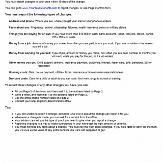 TX HHS Form H1019-F. Reporting Changes to Your Case TX HHS Form H1019-F. Reporting Changes to Your Case