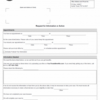 TX HHS Form H1020. Request for Information or Action