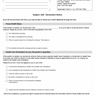 TX HHS Form H1024. Subject  Self-Declaration Notice