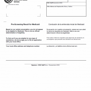 TX HHS Form H1035. Pre-Screening Result for Medicaid TX HHS Form H1035. Pre-Screening Result for Medicaid
