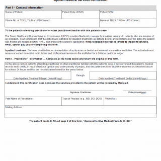 TX HHS Form H1046. Inpatient Medical Services Certification