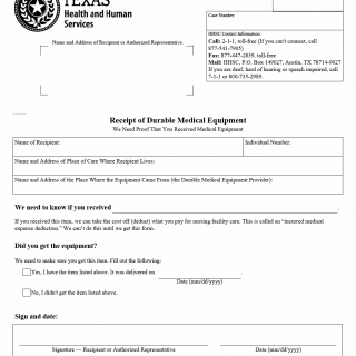 TX HHS Form H1051-IME. Receipt of Durable Medical Equipment TX HHS Form H1051-IME. Receipt of Durable Medical Equipment