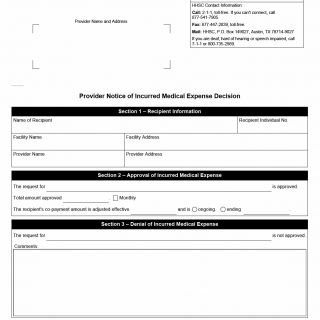 TX HHS Form H1053-IME. Provider Notice of Incurred Medical Expense Decision