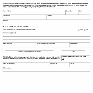 TX HHS Form H1086. School Attendance Verification TX HHS Form H1086. School Attendance Verification