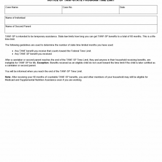 TX HHS Form H1094. Notice of TANF-SP Time Limit
