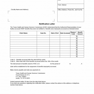 TX HHS Form H1096. Notification Letter TX HHS Form H1096. Notification Letter