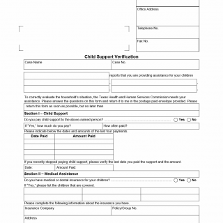 TX HHS Form H1136. Child Support Verification