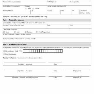 TX HHS Form H1172. EBT Card. PIN and Data Entry Request