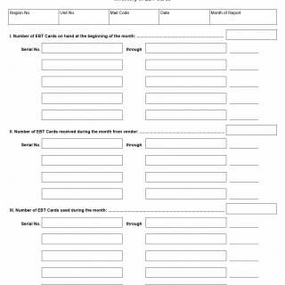 TX HHS Form H1174. Inventory of EBT Cards