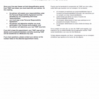 TX HHS Form H1190. Ending TANF Five Year Freeze Out Disqualification