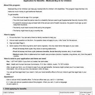 TX HHS Form H1200-MBIC. Application for Benefits  Medicaid Buy-In for Children