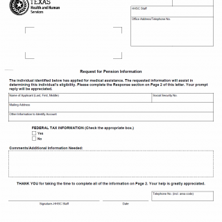 TX HHS Form H1214-FTI. Request for Pension Information - FTI