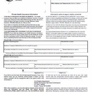 TX HHS Form H1222. Private Health Insurance Information