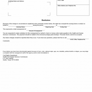 TX HHS Form H1225. Restitution TX HHS Form H1225. Restitution