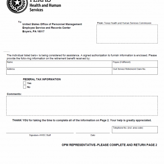TX HHS Form H1243-FTI. Verification of Civil Services Benefits - FTI